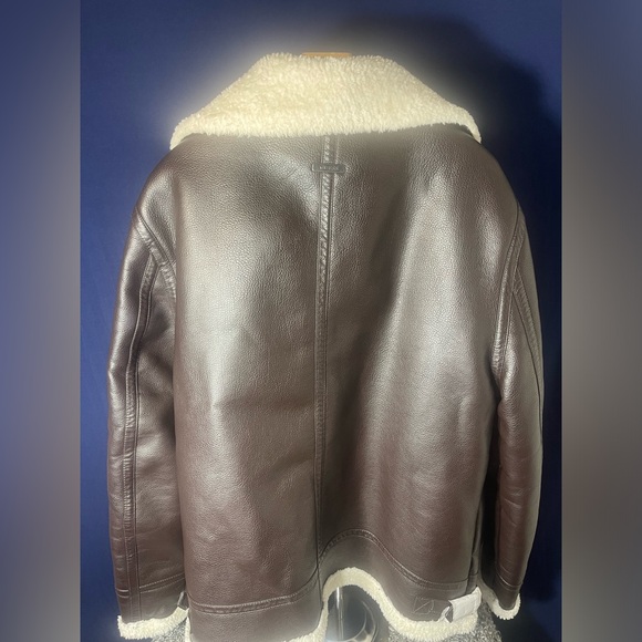 Guess Dark Brown Leather Jacket with Cream Shearling - Picture 4 of 5